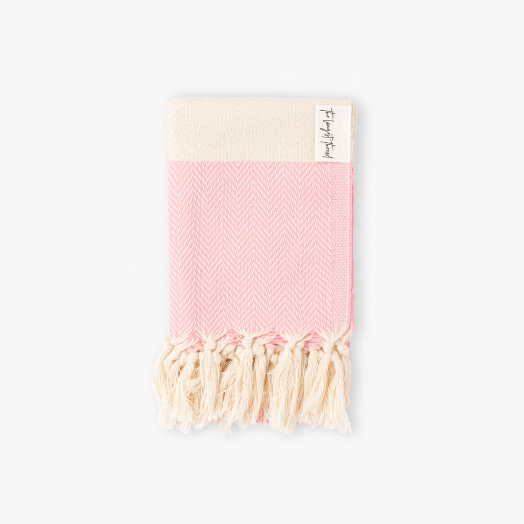 Herringbone Pink Turkish Hand Towel Image 1