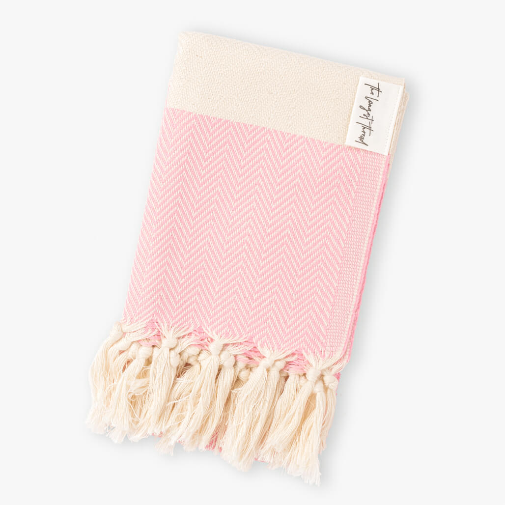 Herringbone Pink Turkish Hand Towel Image 3
