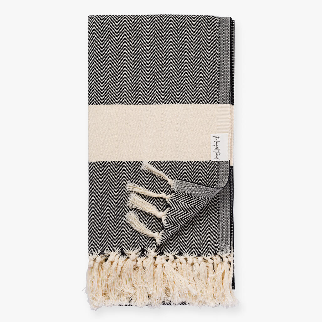 Herringbone Black Turkish Towel Image 1