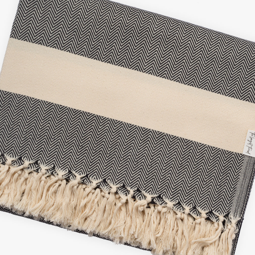 Herringbone Black Throw Blanket